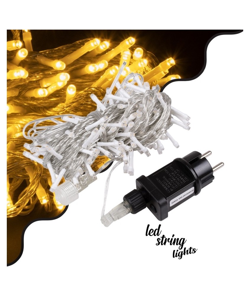 85833 Διακοσμητική Γιρλάντα 13 Μέτρα με Controller 8 Προγραμμάτων Εναλλαγών Φωτισμού - Επεκτεινόμενη 100 LED 3.6W AC 230V με Διάφανο Καλώδιο & Πρίζα Schuko Αδιάβροχη IP44 Θερμό Λευκό 3000K Μ13m